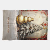 Gold Snowman Christmas Tree Holiday キッチンタオル (横)