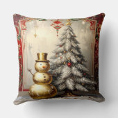 Gold Snowman Christmas Tree Holiday クッション (裏面)