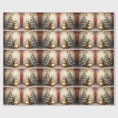 Gold Snowman Christmas Tree Holiday ラッピングペーパー (フラット)