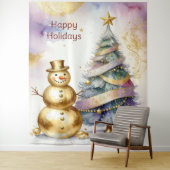 Gold Snowman Christmas Tree Holiday Backdrop タペストリー (インサイチュ)