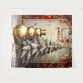 Gold Snowman Christmas Tree Holiday Backdrop タペストリー (正面(横))