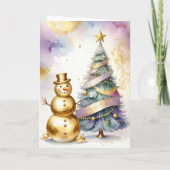 Gold Snowman Christmas Tree Holiday Card カード (裏面)