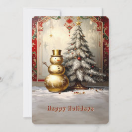 Gold Snowman Christmas Tree Holiday Card シーズンカード