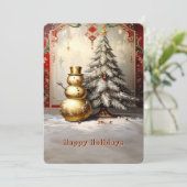 Gold Snowman Christmas Tree Holiday Card シーズンカード (スタンド正面)