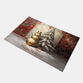 Gold Snowman Christmas Tree Holiday Doormat ドアマット (アングル)
