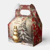 Gold Snowman Christmas Tree Holiday Favor Box フェイバーボックス (裏面サイド)