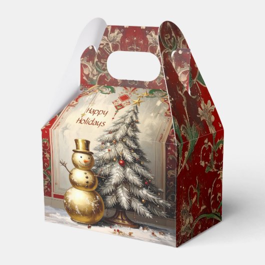 Gold Snowman Christmas Tree Holiday Favor Box フェイバーボックス (正面サイド)