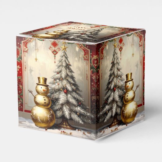 Gold Snowman Christmas Tree Holiday Favor Box フェイバーボックス (正面サイド)