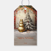 Gold Snowman Christmas Tree Holiday Gift Tag ギフトタグ (裏面)