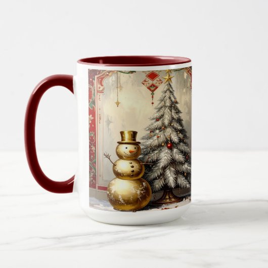 Gold Snowman Christmas Tree Holiday Mug マグカップ (左)