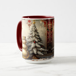 Gold Snowman Christmas Tree Holiday Mug マグカップ