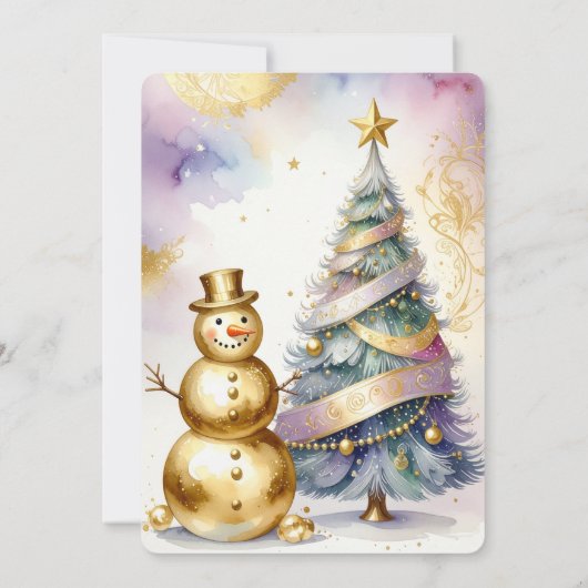 Gold Snowman Christmas Tree Holiday Party 招待状 (裏面)