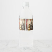 Gold Snowman Christmas Tree Water Bottle Label ペットボトルラベル (裏面)