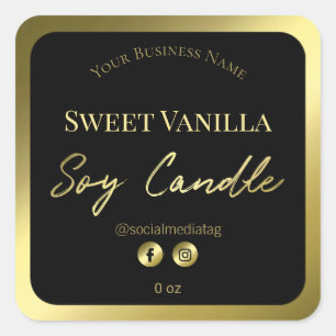 Gold Soy Candle Text Black Label スクエアシール