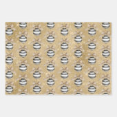 Gold Sparkle Christmas Black Stripes Ornament Bow ラッピングペーパーシート (正面2)