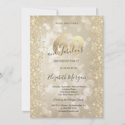 Gold Sparkle Diamonds Bokeh 60th Birthday 招待状 (正面)
