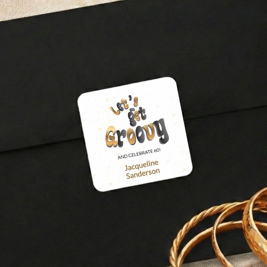 Gold Sparkle Retro Let's Get Groovy 60th Birthday スクエアシール