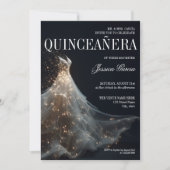 Gold Sparkle Sweet 16 Dress Quinceanera 招待状 (正面)