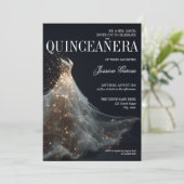 Gold Sparkle Sweet 16 Dress Quinceanera 招待状 (スタンド正面)