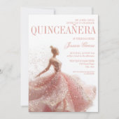 Gold Sparkle Sweet 16 Dress Quinceanera 招待状 (正面)