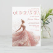 Gold Sparkle Sweet 16 Dress Quinceanera 招待状 (スタンド正面)
