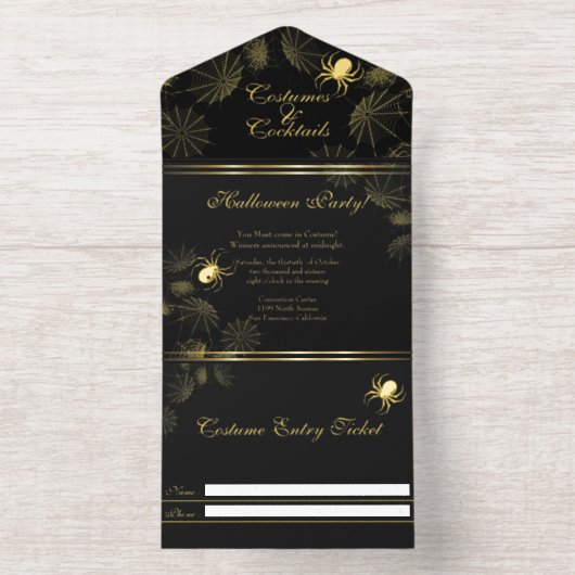 Gold Spiders Halloween Party  オールインワン招待状 (内側)