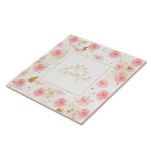 Gold Splatters Pink Roses Hello Beautiful タイル (側面)