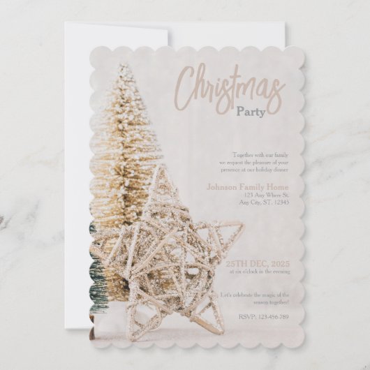 Gold Star Topper Christmas Party Invitation 招待状 (正面)