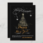 Gold Star & Tree Christmas  Black Cards Customs 招待状 (正面/裏面)