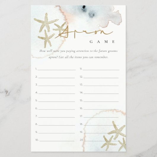 Gold Starfish Apron Memory Bridal Shower Game チラシ (正面)