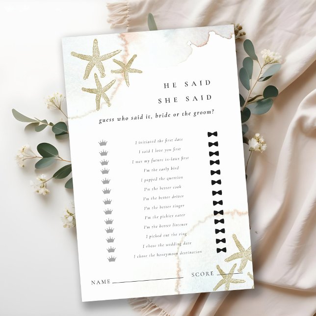 Gold Starfish He Said She Said Bridal Shower Game (クリエイターアップロード済み)