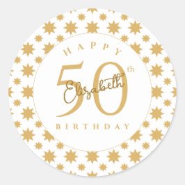 Gold Stars 50th Birthday Custom Name  ラウンドシール