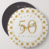 Gold Stars 50th Birthday Custom Name  缶バッジ (正面&裏面)