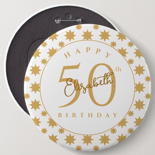 Gold Stars 50th Birthday Custom Name 缶バッジ (正面&裏面)