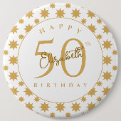 Gold Stars 50th Birthday Custom Name  缶バッジ (正面)