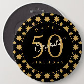 Gold Stars 50th Birthday Custom Name  缶バッジ (正面&裏面)