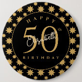 Gold Stars 50th Birthday Custom Name  缶バッジ (正面)