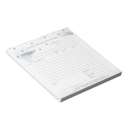 Gold Stars & Blue Clouds Invoice ノートパッド (アングル)
