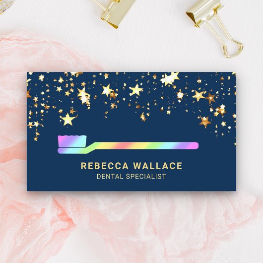 Gold Stars Confetti Rainbow Toothbrush Dentist 名刺
