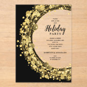 Gold Stars on Black Christmas Holiday アクリル招待状 (正面)