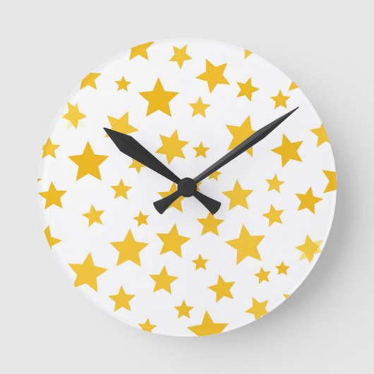 gold stars on white background ラウンド壁時計 (正面)