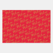 Gold Stars & Sparkles Personalized Red ラッピングペーパーシート (正面2)