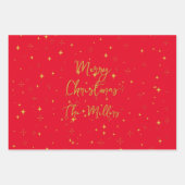 Gold Stars & Sparkles Personalized Red ラッピングペーパーシート (正面)