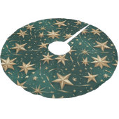 Gold Stars Tree Skirt | Dark Green Elegant Decor ブラッシュドポリエステルツリースカート (アングル)