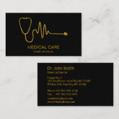 Gold Stethoscope ECG Wave EKG Line Medical Luxury 名刺 (正面/裏面)