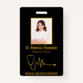 Gold Stethoscope ECG Wave EKG Line | Photo ID バッジ (正面)