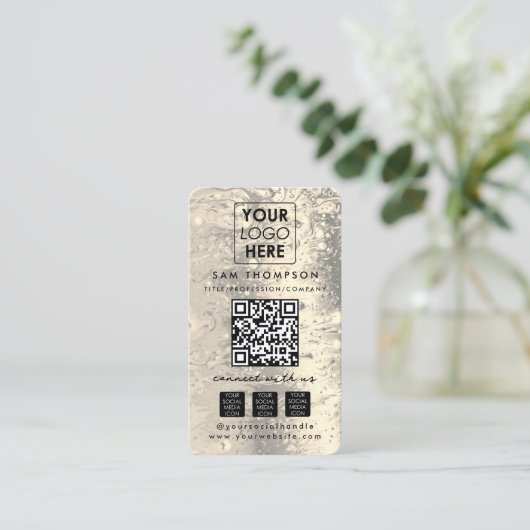 Gold Stone Connect with Us Social Media QR Code 名刺 (スタンド正面)