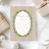 Gold Stripe Pine Wreath Christmas 招待状