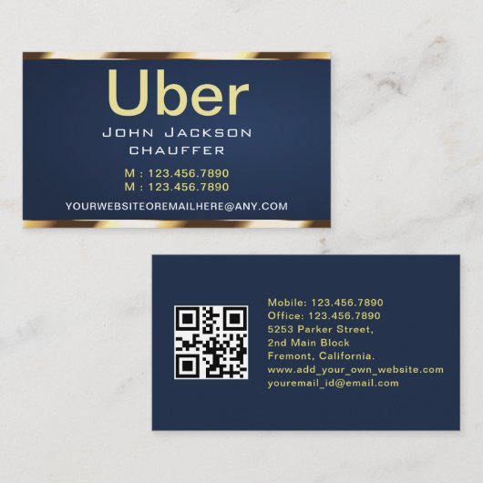 Gold stripe Taxi Driver Cab Transport blue QR CODE 名刺 (正面/裏面)