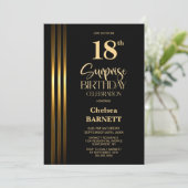 Gold Striped Black 18th Surprise Birthday Party 招待状 (スタンド正面)